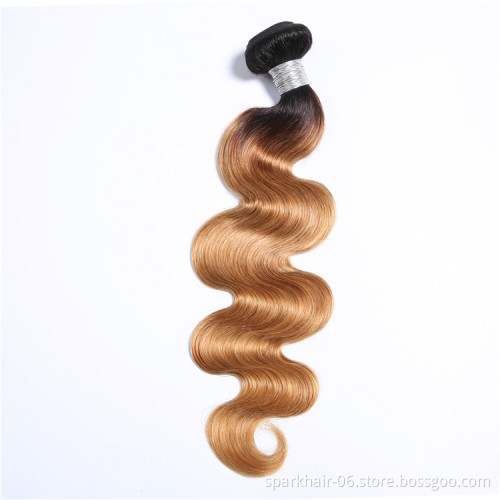 9a 100g SPARK Remy Human Hair Weaving Bundle for Women Weave Hair Extension Brazilian Ombre Black Light Brown Body Wave 1b/27